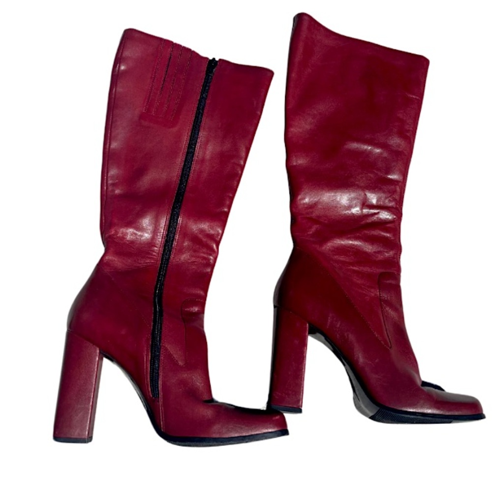 Burgundy leather knee high boots